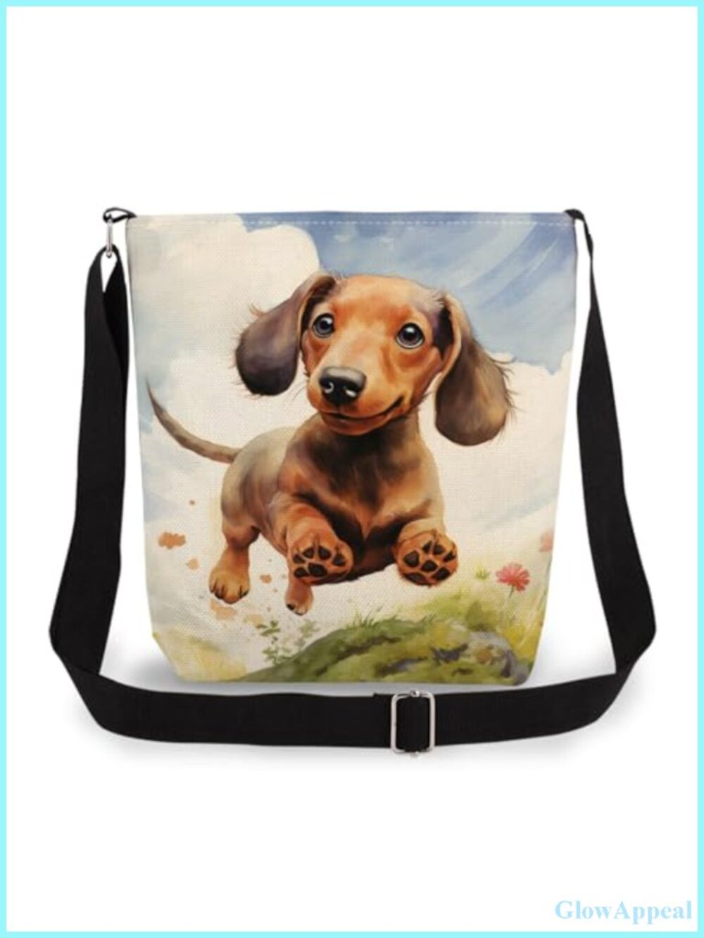 Cartoon Dachshund Crossbody Bag Polyester Messenger Adjustable Strap